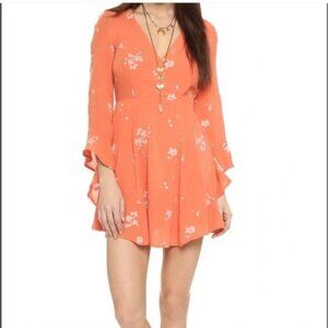 Free People Jasmine Floral Embroidered Kimono Dress Boho 8 Bell Sleeves
